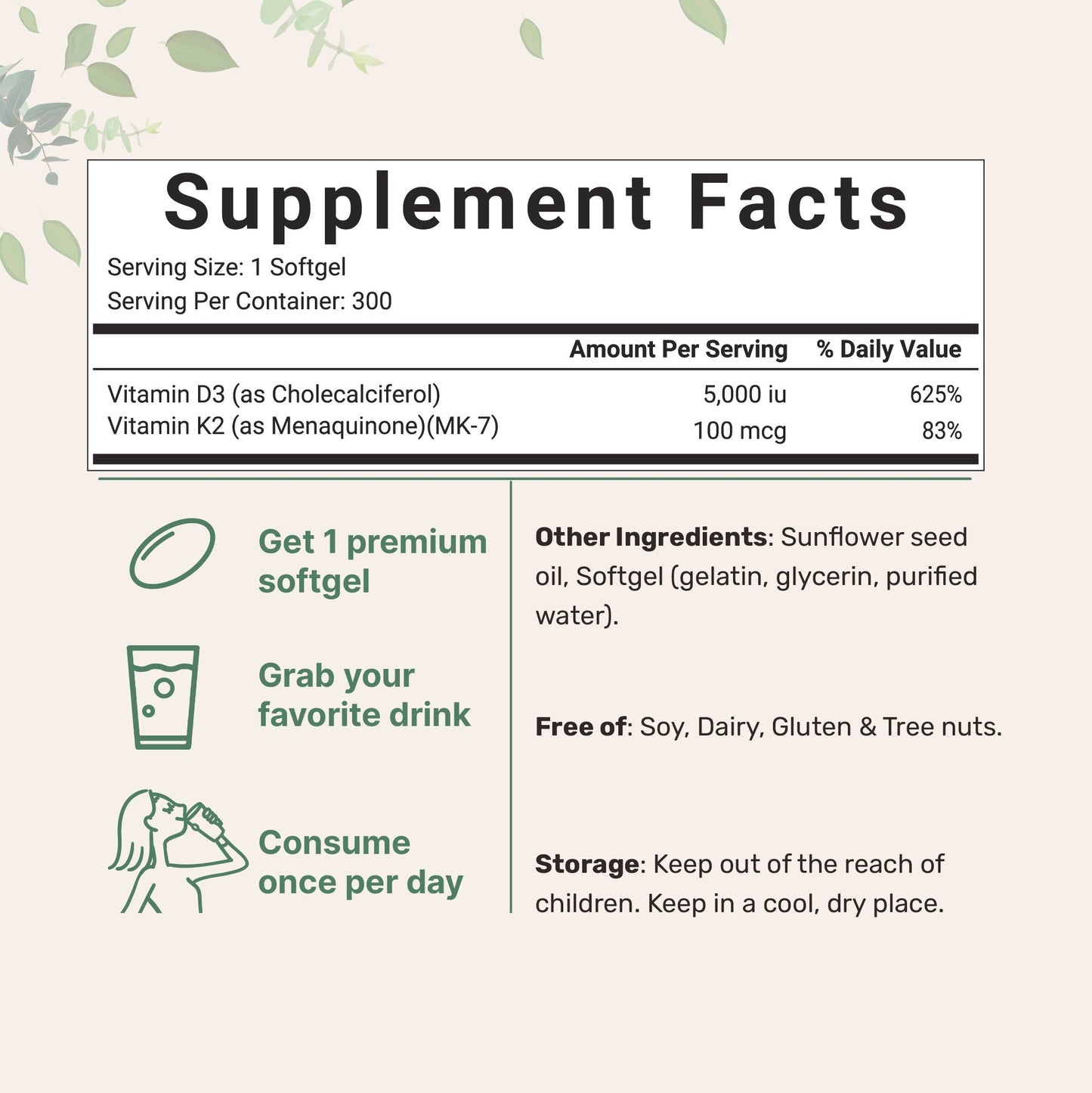 Micro Ingredients Vitamin D3 K2 Softgels 5000IU